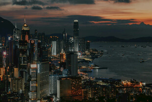 香港城市黄昏璀璨夜景