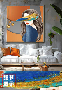 现代人像手绘写实治愈系女郎挂画
