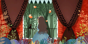 梦幻森林舞台场景插画