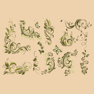 复古绿色花纹装饰元素