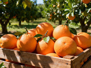 木箱中的新鲜橙子