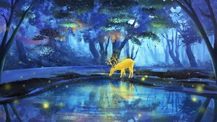 梦幻森林中的金色小鹿