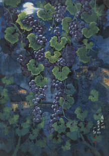 水墨风葡萄藤艺术画作