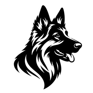 德国牧羊犬头像黑白插画