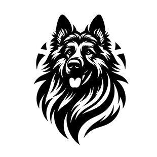 长毛犬头部黑白简约徽标