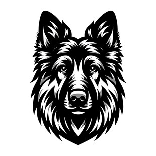 德国牧羊犬头像黑白插画