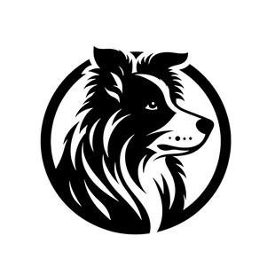 黑白牧羊犬圆形标志图案