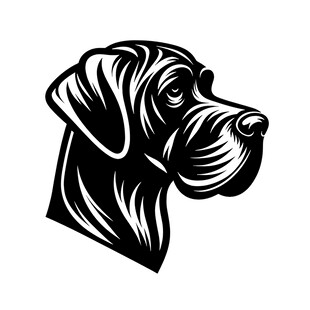 大丹犬头部黑白矢量图