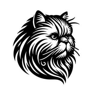 黑白波斯猫头部图案设计