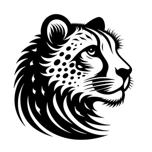 猎豹头部黑白线条插画