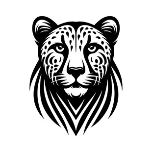 豹头黑白线条艺术图案