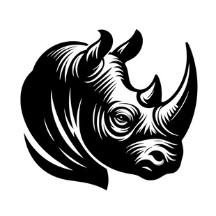 犀牛头部黑白简约矢量图
