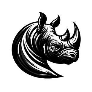 犀牛头部黑白简约矢量图