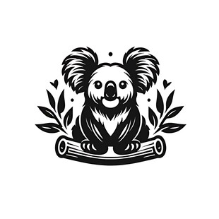 卡通考拉与枝叶图案设计