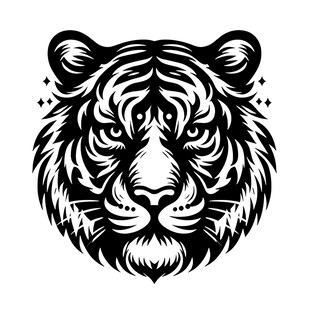 老虎头像黑白矢量图案