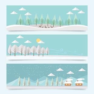 冬日雪景横幅插画