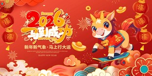 马年2026年新年系列展板背景