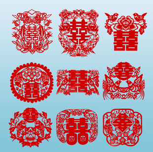 喜字婚庆剪纸素材 喜鹊