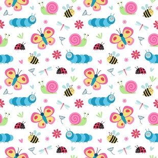 可爱昆虫花卉图案背景
