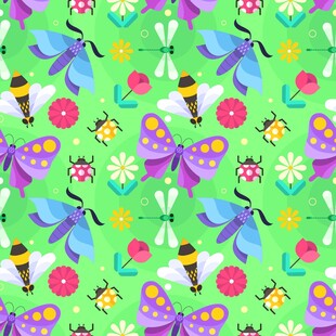 清新多彩昆虫花卉图案
