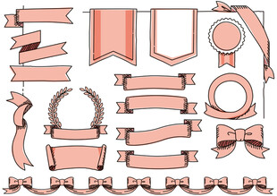 粉色装饰性丝带与徽章集合