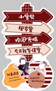 宝宝周岁宴百日宴卡通指引牌