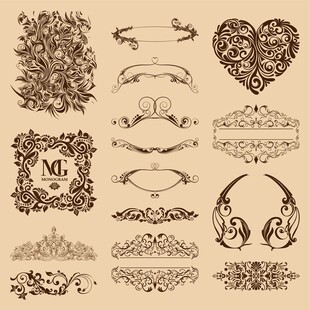 复古花纹装饰边框设计元素