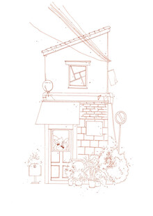 手绘乡村小屋线稿图