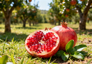 果园中切开的红石榴