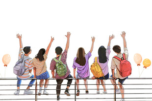 青春活力的学生背影