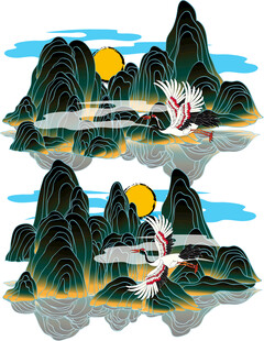 水墨山水仙鹤图