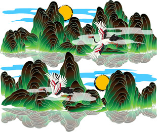 山水间飞鸟伴月的诗意图景