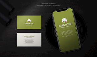 绿色手机与名片设计展示