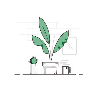 简约风室内绿植盆栽插画