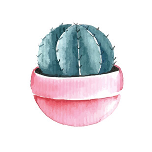 粉色花盆中的水彩风仙人掌