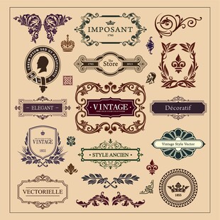 复古装饰性艺术标签集合