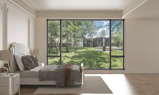 现代法式简约风卧室大窗场景