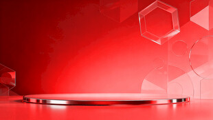 红色科技风几何元素展示台