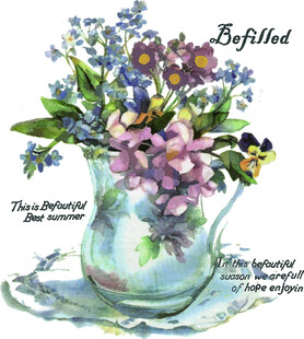 水彩绘花瓶中的多彩花卉 白墨 