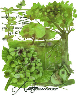 手绘绿意盎然的自然景观 白墨 