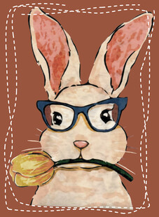 戴眼镜叼花的文艺兔子 白墨 直