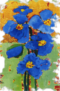 蓝色花卉绘画作品 白墨 直喷 