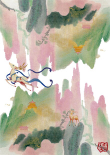 水墨山水间的灵动飞鸟 白墨 直