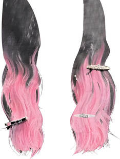 双色渐变长发假发白墨直喷烫画