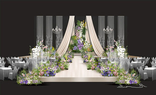 白绿粉紫黄色韩式水晶婚礼主舞台