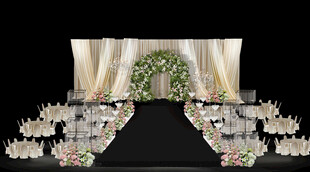香槟色布幔造型白绿粉色主舞台