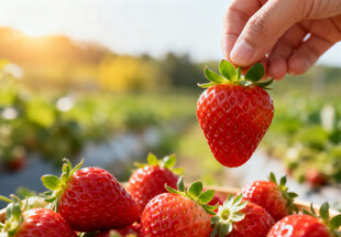 手拿草莓