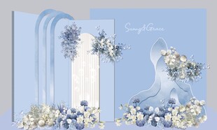 蓝白色系清新婚礼场景布置