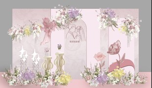 梦幻粉紫色系婚礼场景布置
