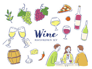 葡萄酒主题插画元素集合